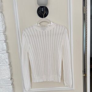 J. Crew Ivory Knit Top with Ruffle Detail